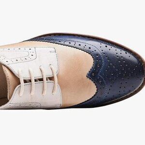 U-lite Women's Perforated Lace-up Wingtip Multicolor Leather Flat Oxfords